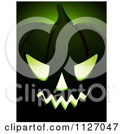 Poster, Art Print Of Spooky Jackolantern Halloween Pumpkin Face With Green Lighting