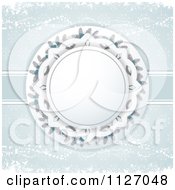 Clipart Of A White Doily Over Holly And A Ribbon On On Blue With Snowflakes Royalty Free Vector Illustration