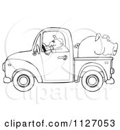 Poster, Art Print Of Outlined Farmer Driving A Truck With Pig In The Bed