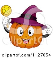 Poster, Art Print Of Happy Halloween Pumpkin With A Witch Hat And Sucker