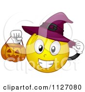 Poster, Art Print Of Halloween Witch Emoticon Holding A Pumpkin Bucket