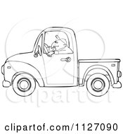 Poster, Art Print Of Outlined Worker Driving A Truck