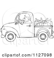 Poster, Art Print Of Outlined Farmer Driving A Truck With Pumpkins In The Bed
