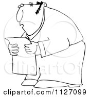 Cartoon Of An Outlined Chubby Man Reading A Newspaper In Shock Royalty Free Vector Clipart by djart