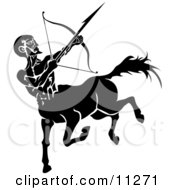 Sagittarius Centaur Of The Zodiac Shooting An Arrow With A Bow Clipart Illustration