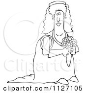 Cartoon Of An Outlined Happy Bride Carrying Her Bouquet Royalty Free Vector Clipart by djart