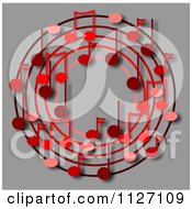 Poster, Art Print Of Ring Or Wreath Of Red Music Notes On Gray