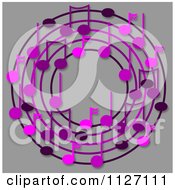 Poster, Art Print Of Ring Or Wreath Of Purple Music Notes On Gray
