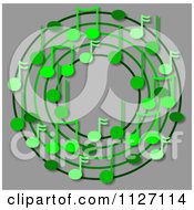 Poster, Art Print Of Ring Or Wreath Of Green Music Notes With Shadows Over Gray