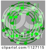 Poster, Art Print Of Ring Or Wreath Of Green Music Notes Over Gray