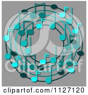 Poster, Art Print Of Ring Or Wreath Of Blue Music Notes Over Gray
