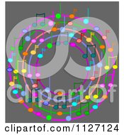 Poster, Art Print Of Ring Or Wreath Of Colorful Music Notes On Gray