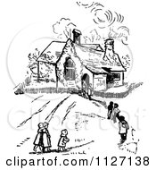 Retro Vintage Black And White Children And School House