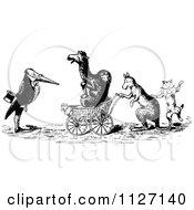 Poster, Art Print Of Retro Vintage Black And White Animals With A Carriage