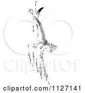 Clipart Of A Retro Vintage Black And White Weasel On A Tree Trunk Royalty Free Vector Illustration