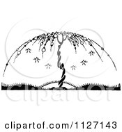 Clipart Of A Retro Vintage Black And White Bare Umbrella Tree Royalty Free Vector Illustration