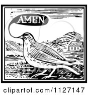 Clipart Of A Retro Vintage Black And White Bird Saying Amen Royalty Free Vector Illustration by Prawny Vintage
