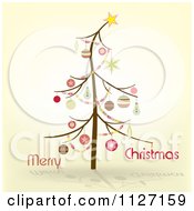 Clipart Of A Scrawny Tree With Merry Christmas Text On Beige Royalty Free Vector Illustration by dero