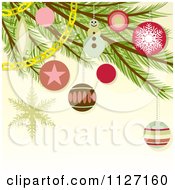 Poster, Art Print Of Christmas Tree Branches And Ornaments On Beige