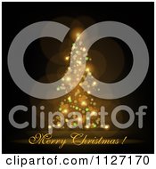 Clipart Of A Merry Christmas Greeting Under A Magical Gold Tree On Black Royalty Free Vector Illustration