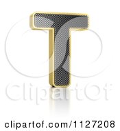 Clipart Of A 3d Gold Rimmed Perforated Metal Letter T Royalty Free CGI Illustration by stockillustrations