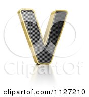 Clipart Of A 3d Gold Rimmed Perforated Metal Letter V Royalty Free CGI Illustration by stockillustrations