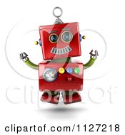 3d Excited Happy Jumping Red Metal Robot