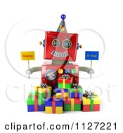 3d Red Robot Holding Happy Bday Signs