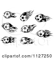 Poster, Art Print Of Black And White Soccer Balls With Tribal Flames