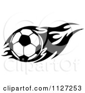 Poster, Art Print Of Black And White Soccer Ball With Tribal Flames 5