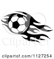 Poster, Art Print Of Black And White Soccer Ball With Tribal Flames 4