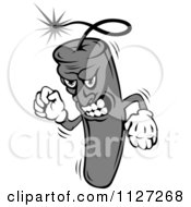 Clipart Of A Grayscale Angry Dynamite Mascot Royalty Free Vector Illustration