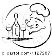 Clipart Of A Black And White Happy Male Chef Serving Wine Or Champagne Royalty Free Vector Illustration