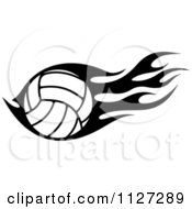 Clipart Of A Black And White Volleyball With Tribal Flames 8 Royalty Free Vector Illustration
