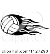 Clipart Of A Black And White Volleyball With Tribal Flames 7 Royalty Free Vector Illustration