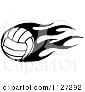 Poster, Art Print Of Black And White Volleyball With Tribal Flames 5