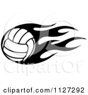 Clipart Of A Black And White Volleyball With Tribal Flames 5 Royalty Free Vector Illustration