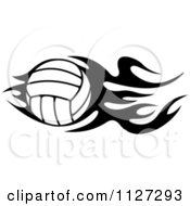 Poster, Art Print Of Black And White Volleyball With Tribal Flames 4