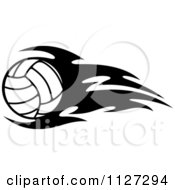 Poster, Art Print Of Black And White Volleyball With Tribal Flames 2