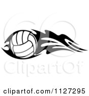 Poster, Art Print Of Black And White Volleyball With Tribal Flames 1