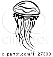 Clipart Of A Black And White Jellyfish 2 Royalty Free Vector Illustration
