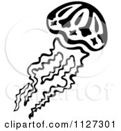 Clipart Of A Black And White Jellyfish 6 Royalty Free Vector Illustration