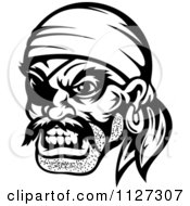 Poster, Art Print Of Angry Black And White Pirate Face With An Eye Patch And Bandana