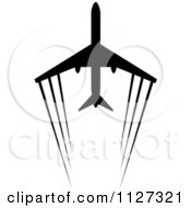 Clipart Of A Black Silhouetted Airplane And Trails 9 Royalty Free Vector Illustration