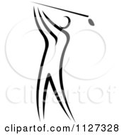Clipart Of A Black And White Golfer Royalty Free Vector Illustration