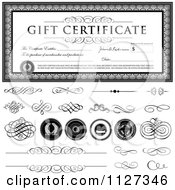 Clipart Of A Grayscale Gift Certificate With Sample Text Swirls Snd Seals Royalty Free Vector Illustration