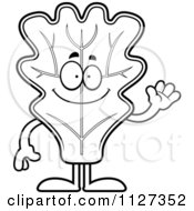 Cartoon Of An Outlined Waving Lettuce Mascot Royalty Free Vector Clipart by Cory Thoman