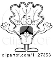 Cartoon Of An Outlined Scared Lettuce Mascot Royalty Free Vector Clipart