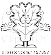 Cartoon Of An Outlined Loving Lettuce Mascot With Open Arms Royalty Free Vector Clipart
