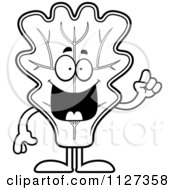 Cartoon Of An Outlined Lettuce Mascot With An Idea Royalty Free Vector Clipart by Cory Thoman